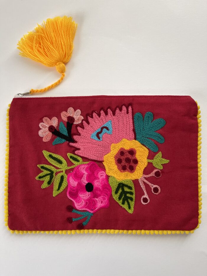 Embroidered Indian Pouch, Cherry & Gold