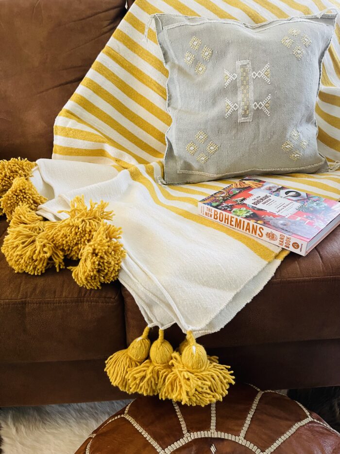 Blanket: Moroccan Pom Pom/Mustard + White