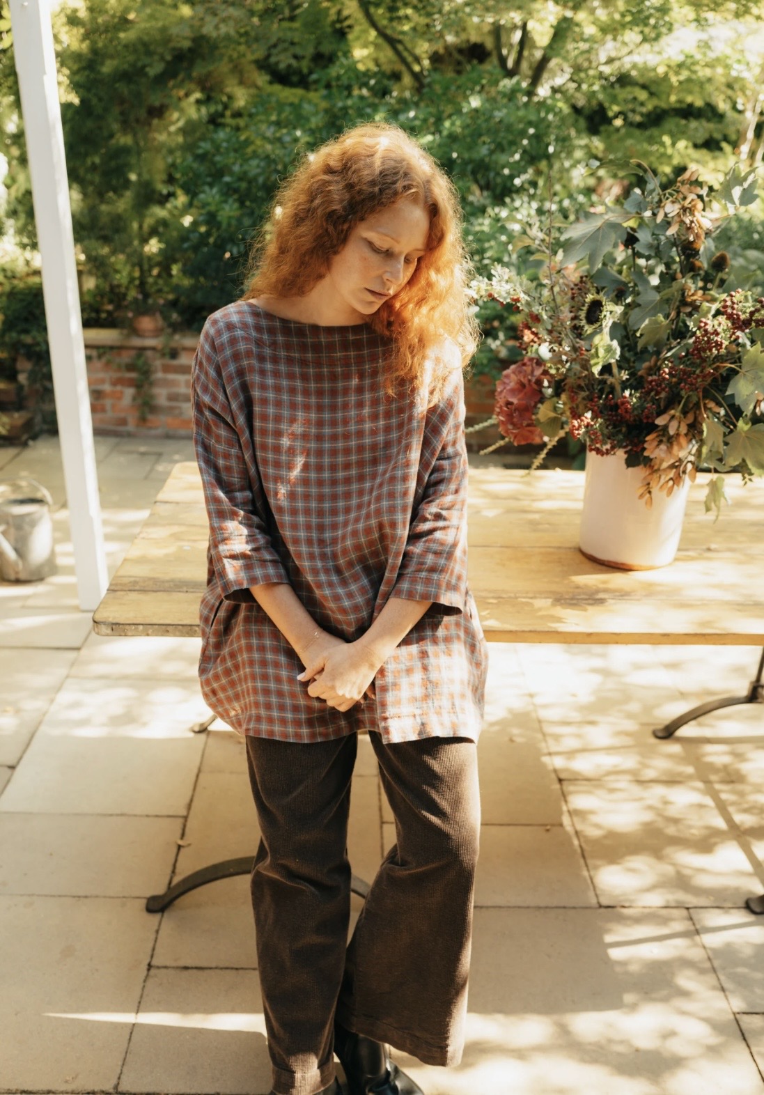 French Linen Tunic Top, Montaigne / Yellow Check - Image 2