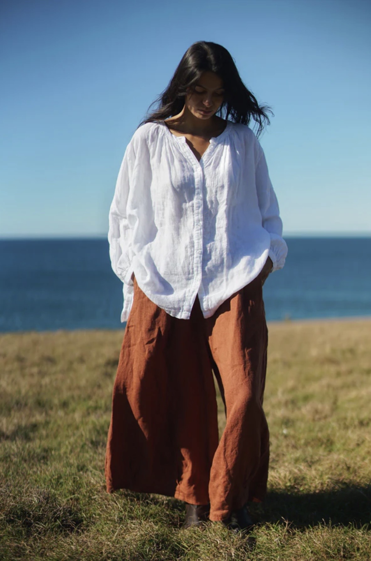 Carmen Linen Top, Montaigne / White - Image 3